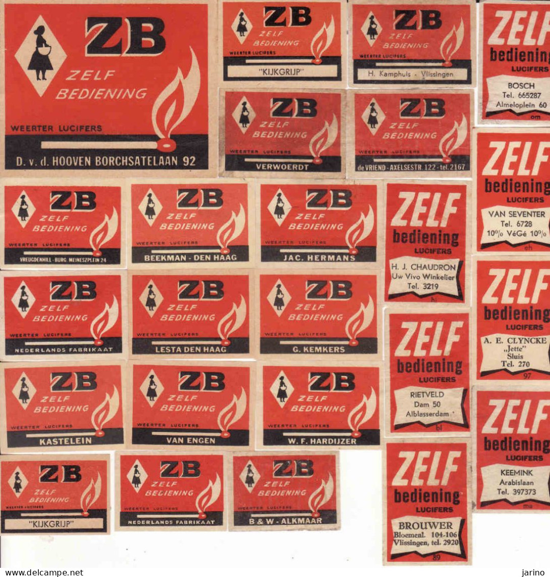 24 Dutch Matchbox Labels, ZB Zelf Bediening, Weerter Lucifers, Holland, Netherlands - Boites D'allumettes - Etiquettes