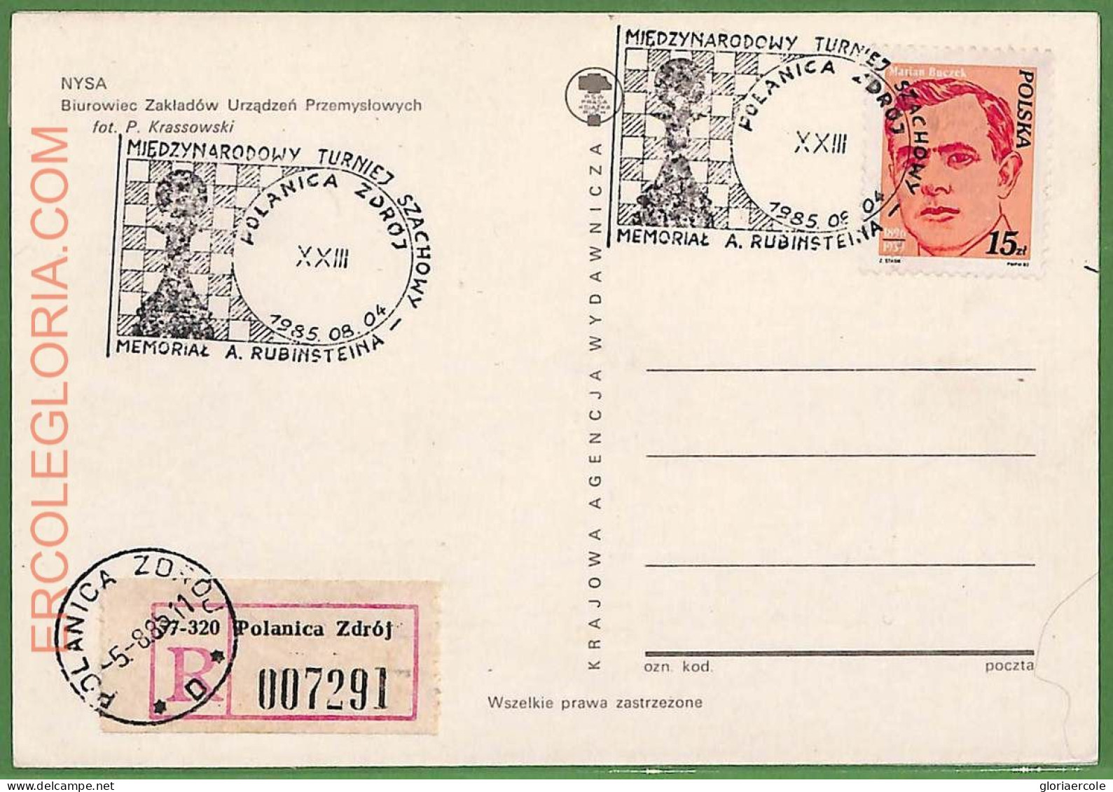 ZA0342 - POLAND - Postal History - SPECIAL POSTMARK On  CARD  - Chess - 1985 - Echecs