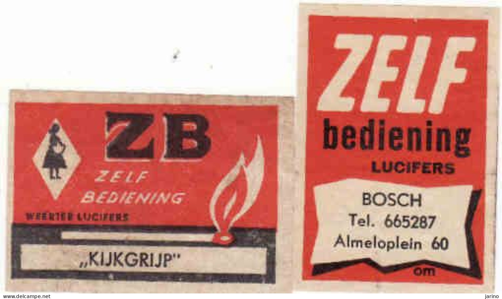 2 Dutch Matchbox Label, ZB Zelf Bediening, Werter Lucifers, Holland, Netherlands - Boites D'allumettes - Etiquettes