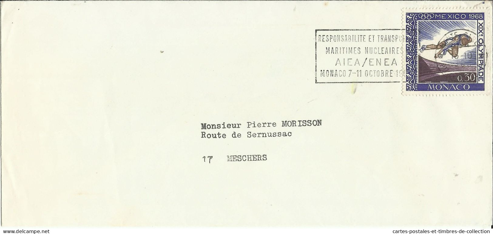 MONACO , Enveloppe , 0.30 Cts , N° Y & T: 737 , Jeux Olympique De Mexico 1968 , µ - Storia Postale