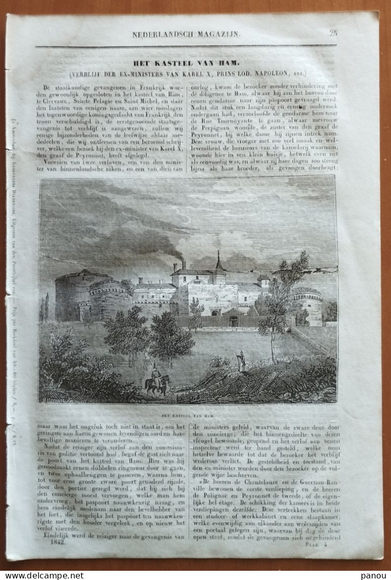 NEDERLANDSCH MAGAZIJN 1842. HET KASTEEL VAN HAM, THE CASTLE OF HAM, Château De Ham Somme. ANCONA - Andere & Zonder Classificatie