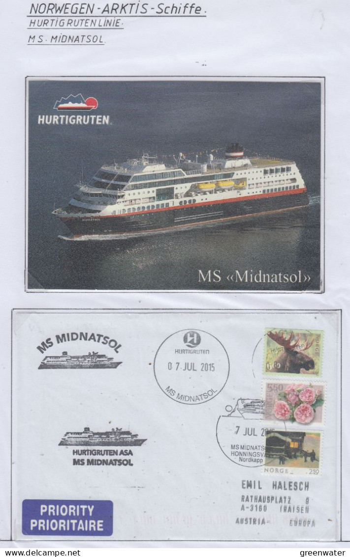 Norway Hurtigruten MS Midnatsol Postcard + Cover  (HI169A) - Poolshepen & Ijsbrekers