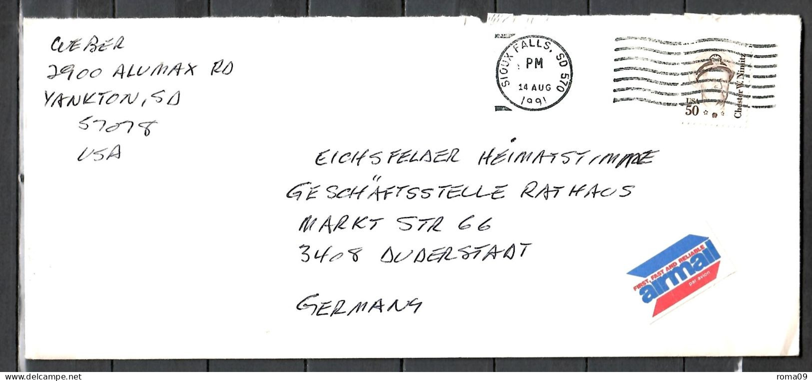 USA; MiNr. 1728 A, Chester W. Nimitz (1885-1966), Admiral, Auf Luftpost Nach Deutschland; C-296 - Briefe U. Dokumente