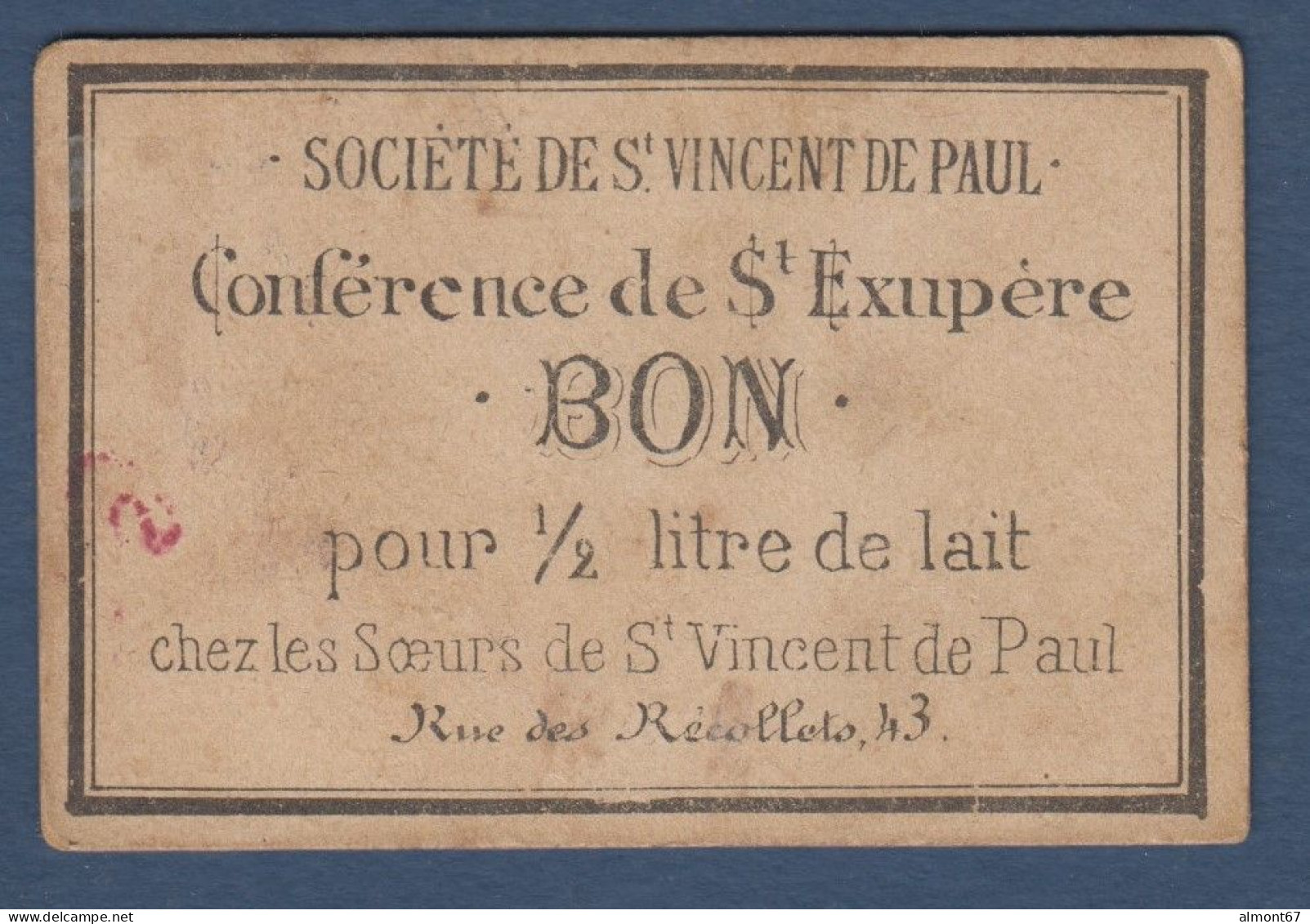 Toulouse - Sté St Vincent De Paul - Bon Pour 1/2 Litre De Lait - Bons & Nécessité