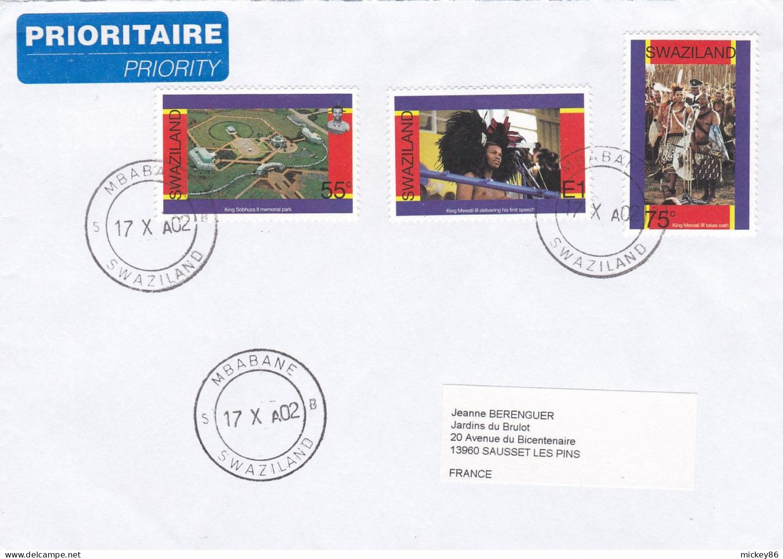 SWAZILAND-2002--Lettre De MBABANE  Pour SAUSSET LES PINS-13 (France) --Belle Composition De  Timbres ....cachet - Swaziland (1968-...)