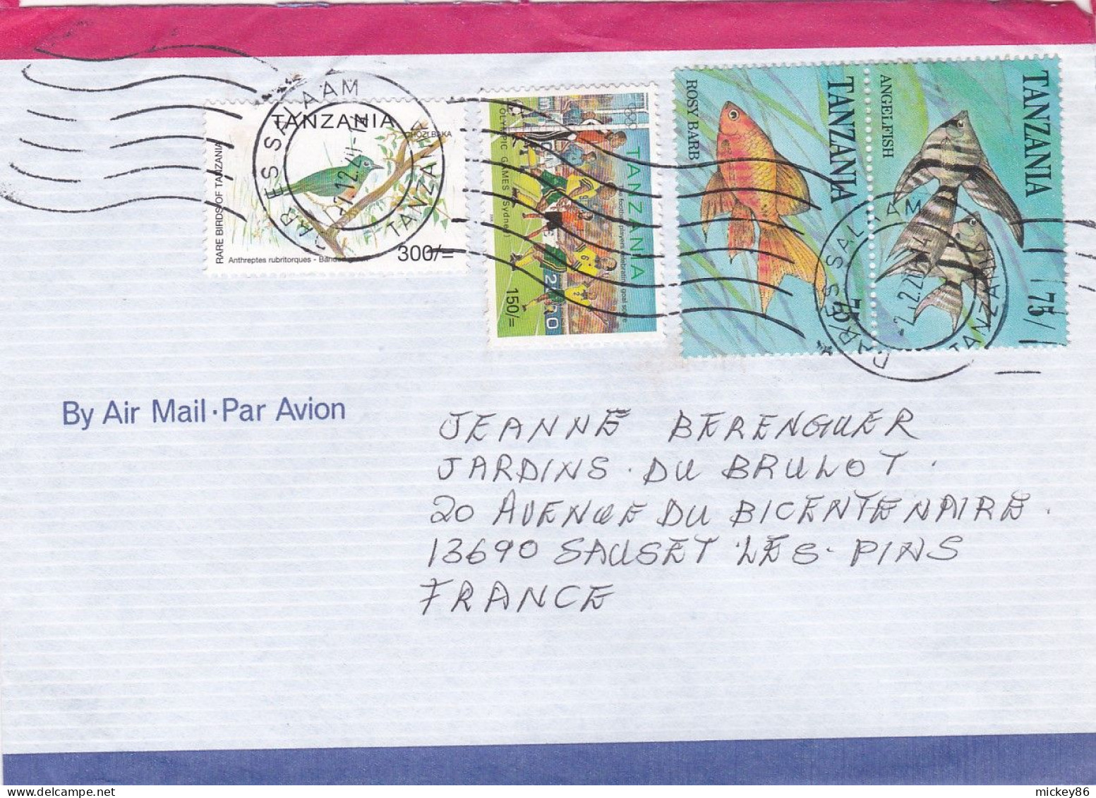 TANZANIE- 2020 -Lettre De DAR ES SALAAM  Pour SAUSSET LES PINS-13 (France)--timbres (poissons , Football )....cachet - Tansania (1964-...)