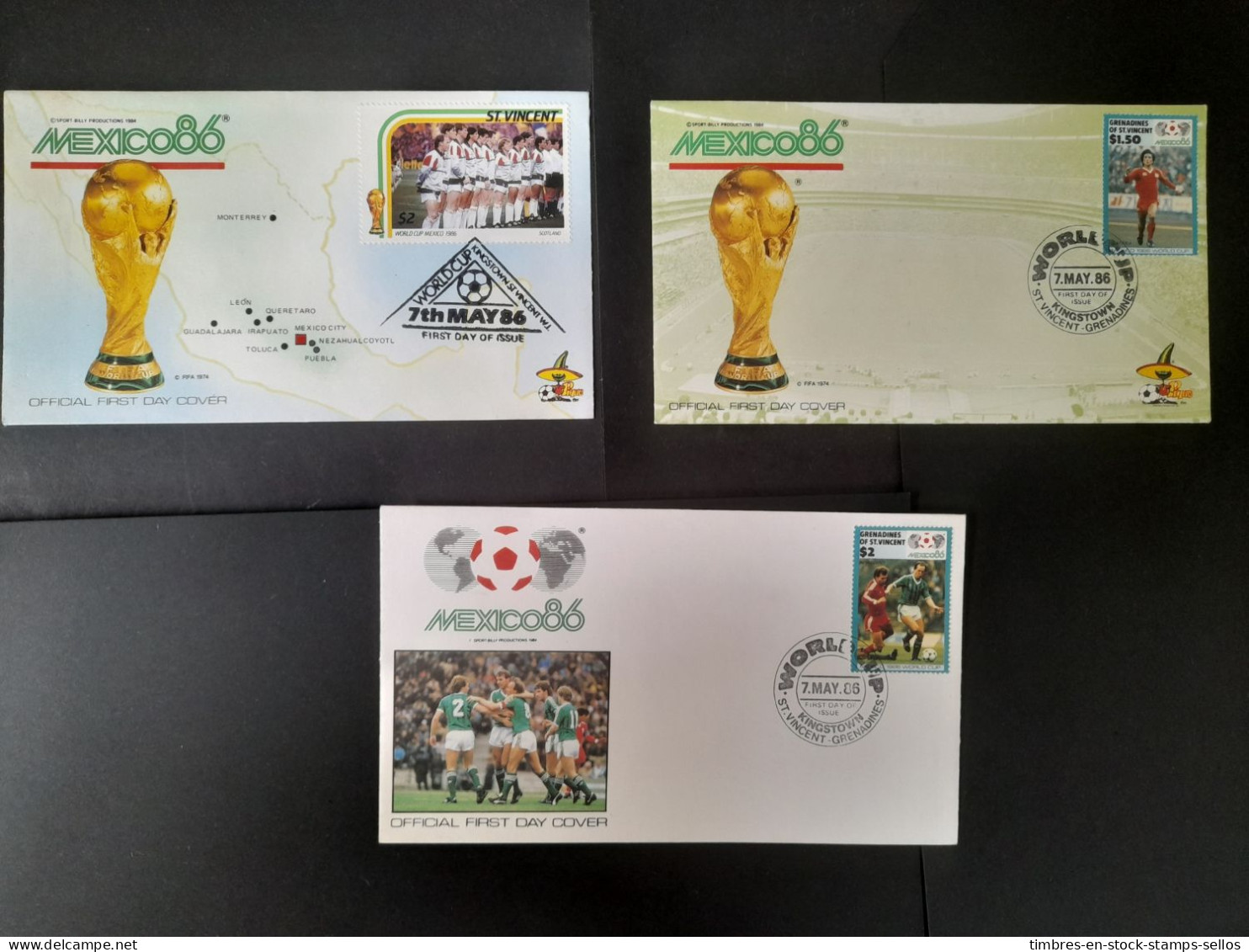 FOOTBALL MEXICO 86 , 3 X 1 Er Jour GRENADE ST VINCENT  墨西哥足球 86, 3 X 第一天 格林纳达 圣文森特 3 X 1 St DAY COVERS - Lots & Kiloware (mixtures) - Max. 999 Stamps