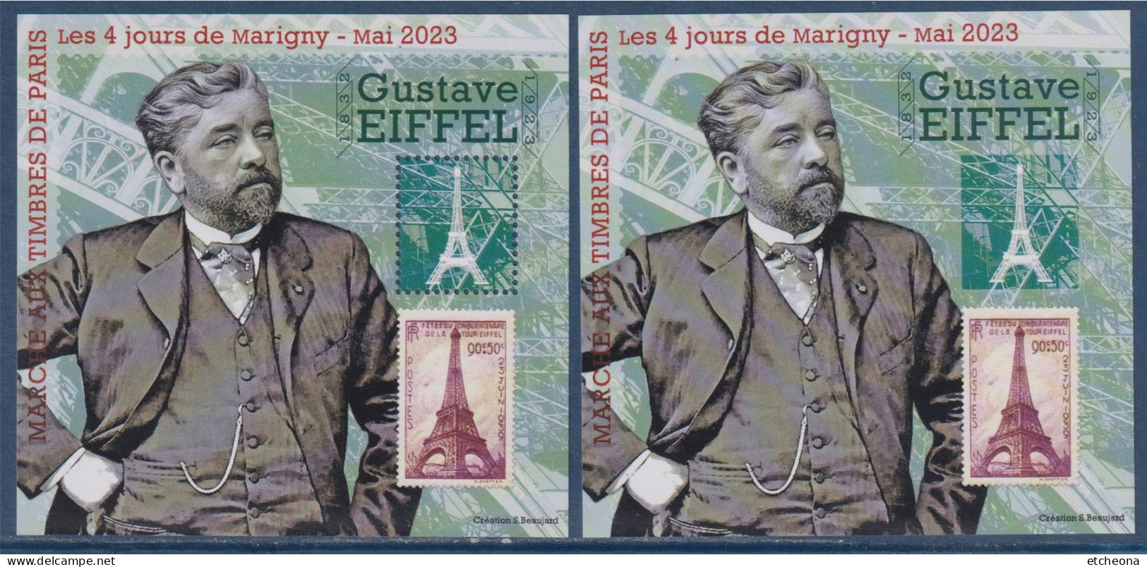 Blocs Gommés 35 Carré Marigny Les 4 Jours De Mai 2023 Marché Aux Timbres De Paris Gustave Eiffel - Carré Marigny