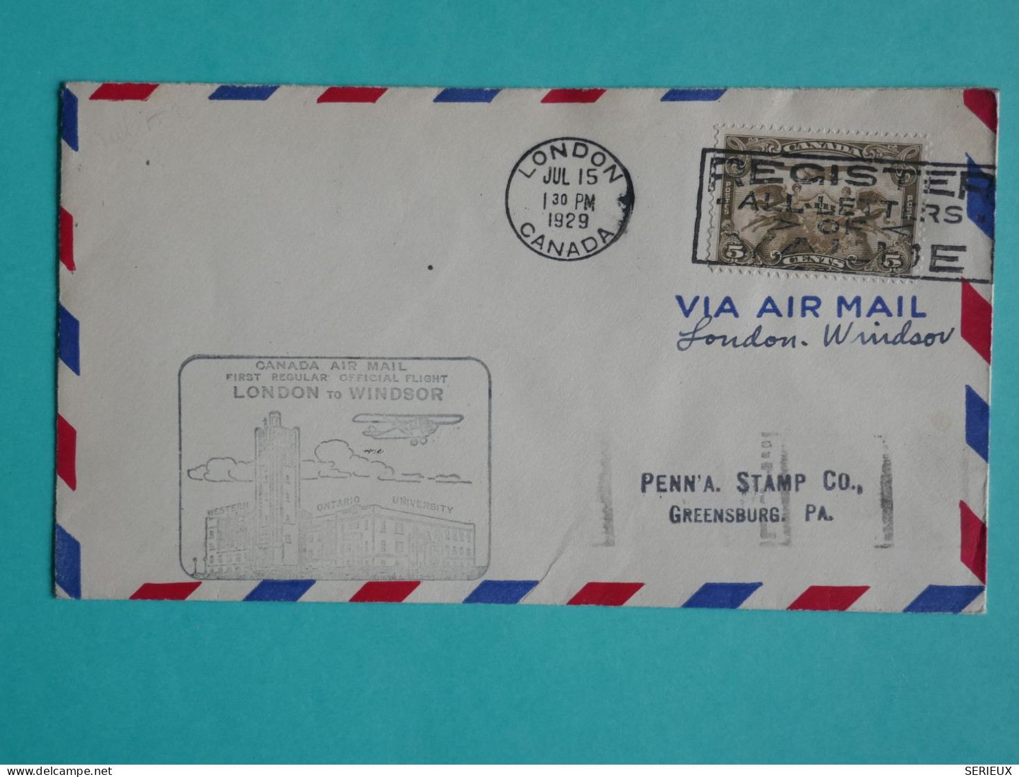 DJ 20  CANADA    BELLE  LETTRE 1ST FLIGHT   1929 LONDON TO WINDSOR A GRINBURG USA +AFF. INTERESSANT++ ++ - Airmail