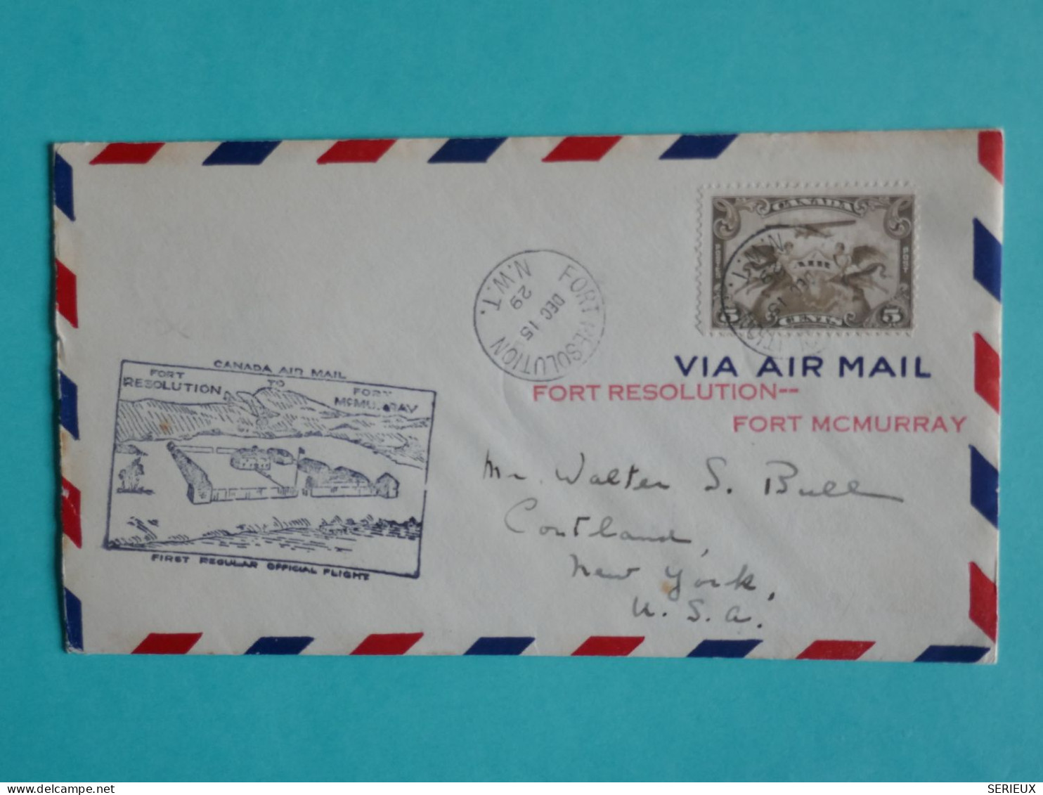 DJ 20  CANADA    BELLE  LETTRE 1ST FLIGHT   1929  FORT RESOLUTION A NEW YORK USA +AFF. INTERESSANT++ ++ - Posta Aerea