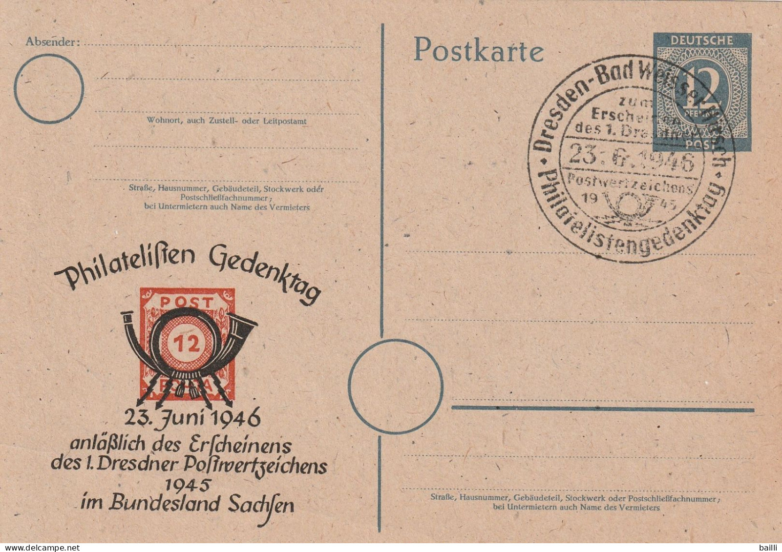 Allemagne Zone Soviétique Entier Postal Illustré  Dresden 1946 - Postwaardestukken