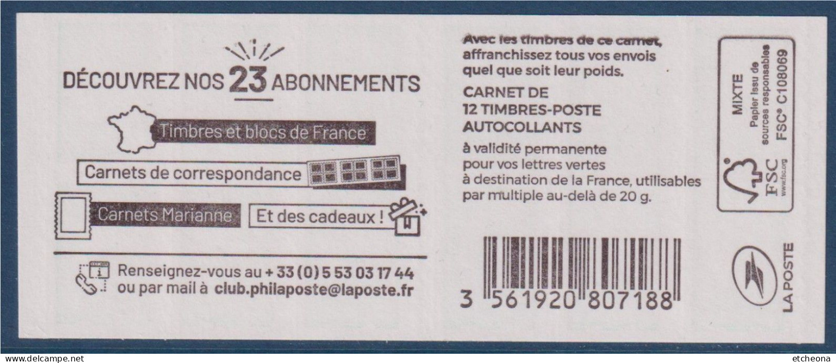 Marianne L'Engagée Carnet TVP LV X12 N°1598A-C7 "Découvrez Nos 23 Abonnements" 099 à Droite Et Daté 20.09.22 à Gauche - Moderne : 1959-...