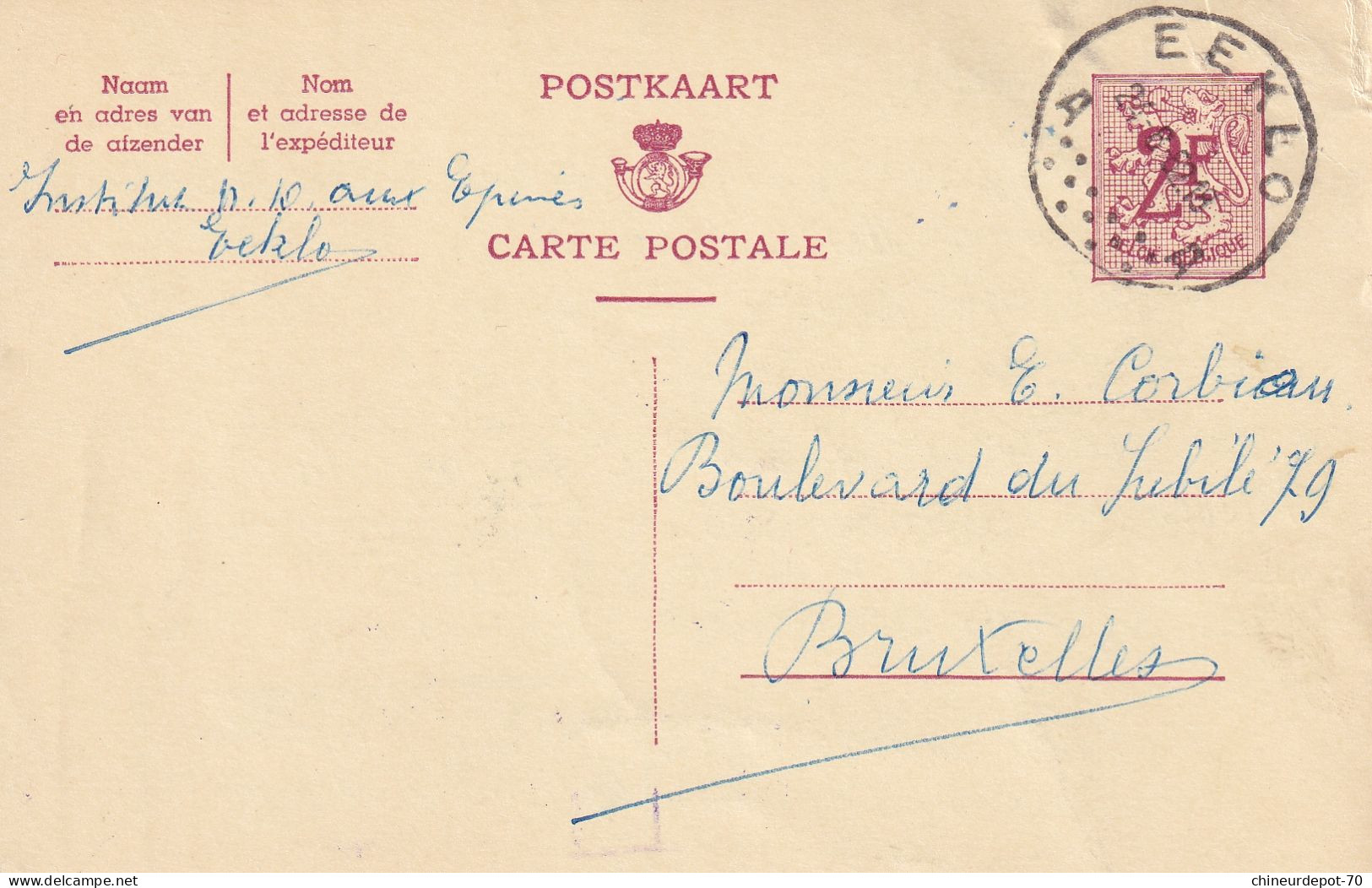 1962 POSTKAART EEKLO A  - BRUXELLES - Covers & Documents