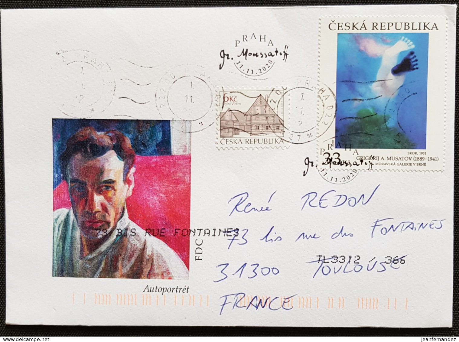 République Tchéque Enveloppe FDC Avec Autoportrait Grigorij Musatov Et Timbres  Stampworld N° 708 Et 1100 - FDC