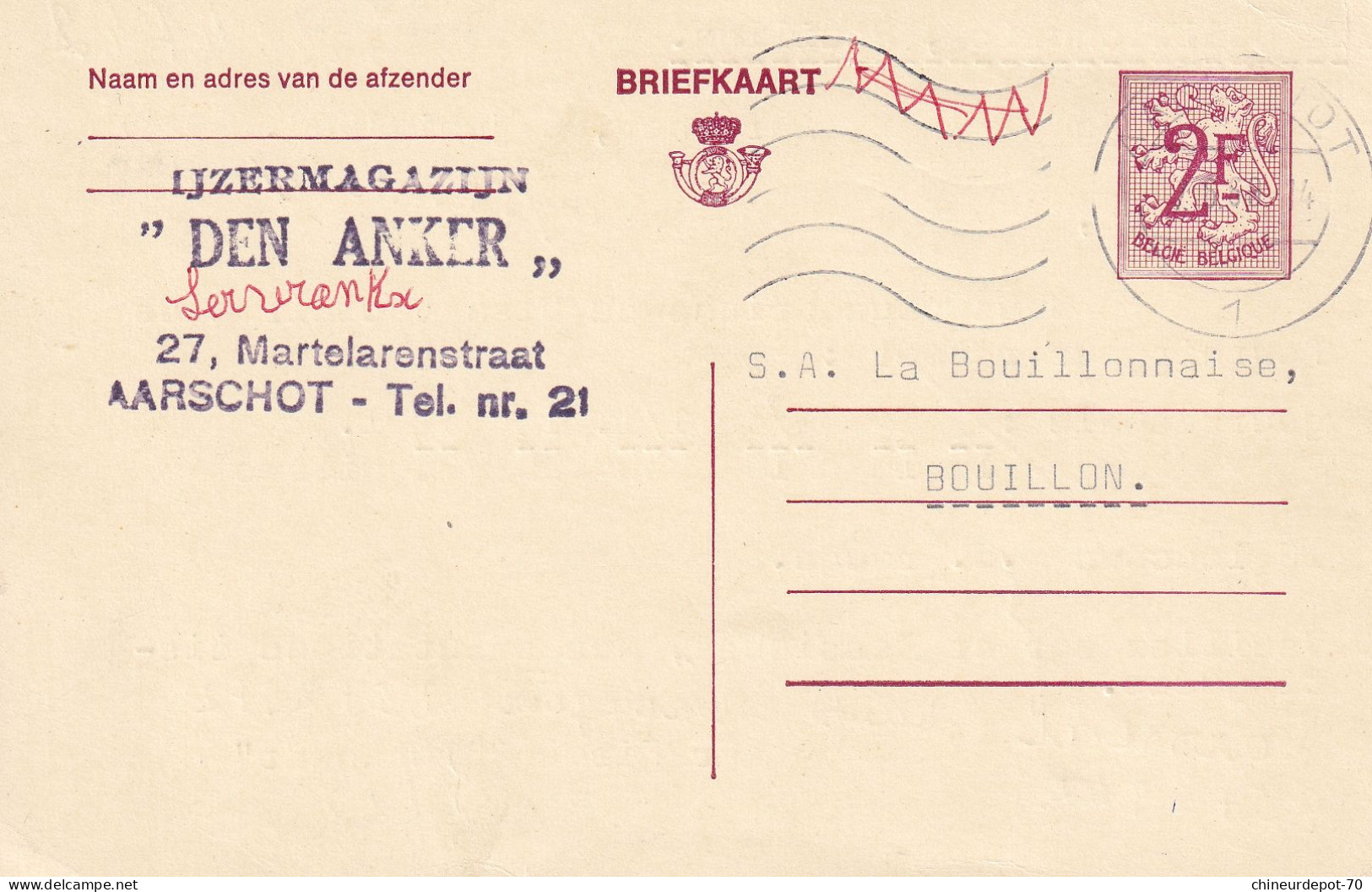 1968 IJZERMAGAZIJN DEN ANKER MARTELARENSTRAAT AARSCHOT LA BOUILLONNAISE BOUILLON - Storia Postale