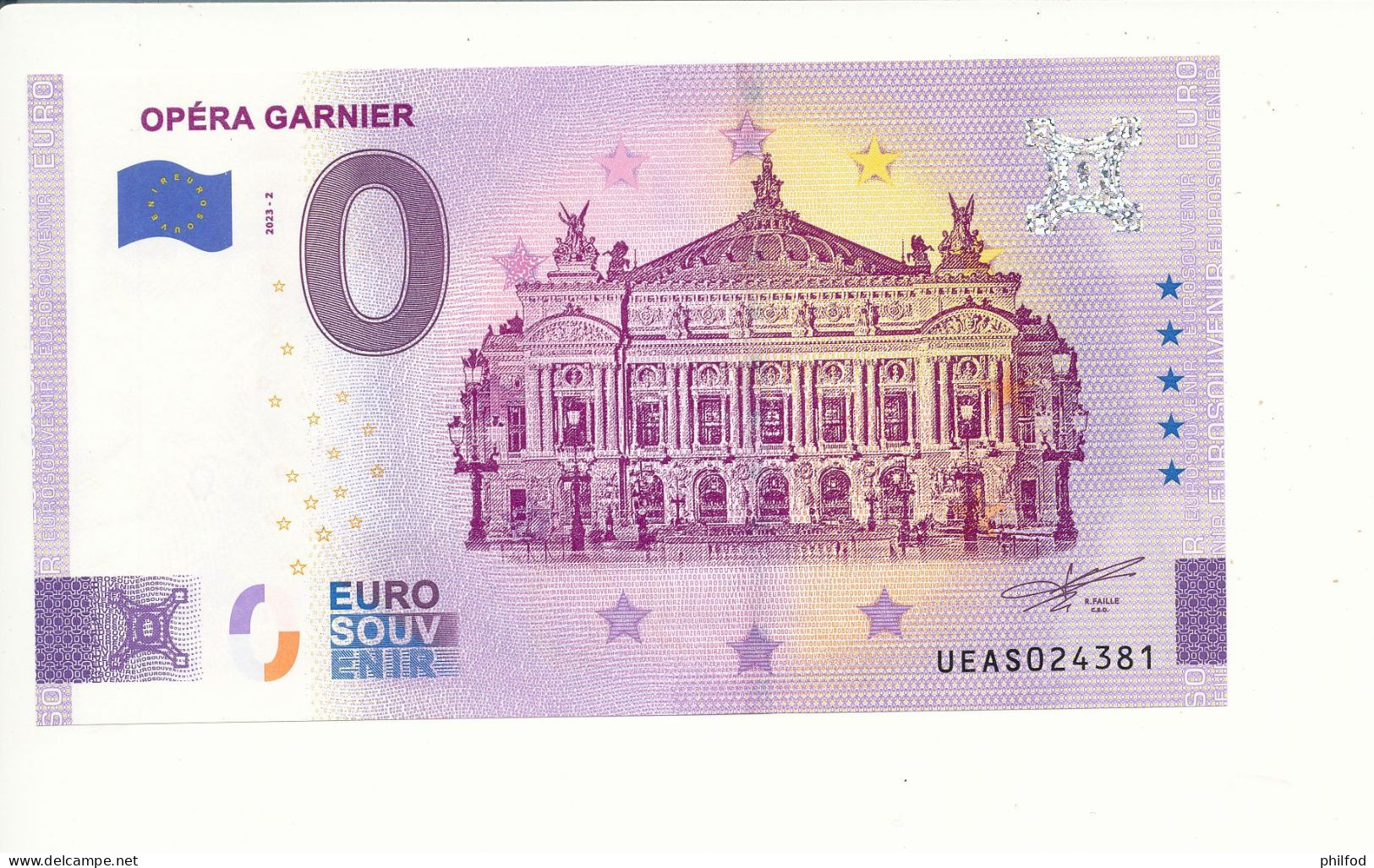 Billet Touristique 0 Euro - OPÉRA GARNIER - UEAS - 2023-2 - N° 24381 - Autres & Non Classés