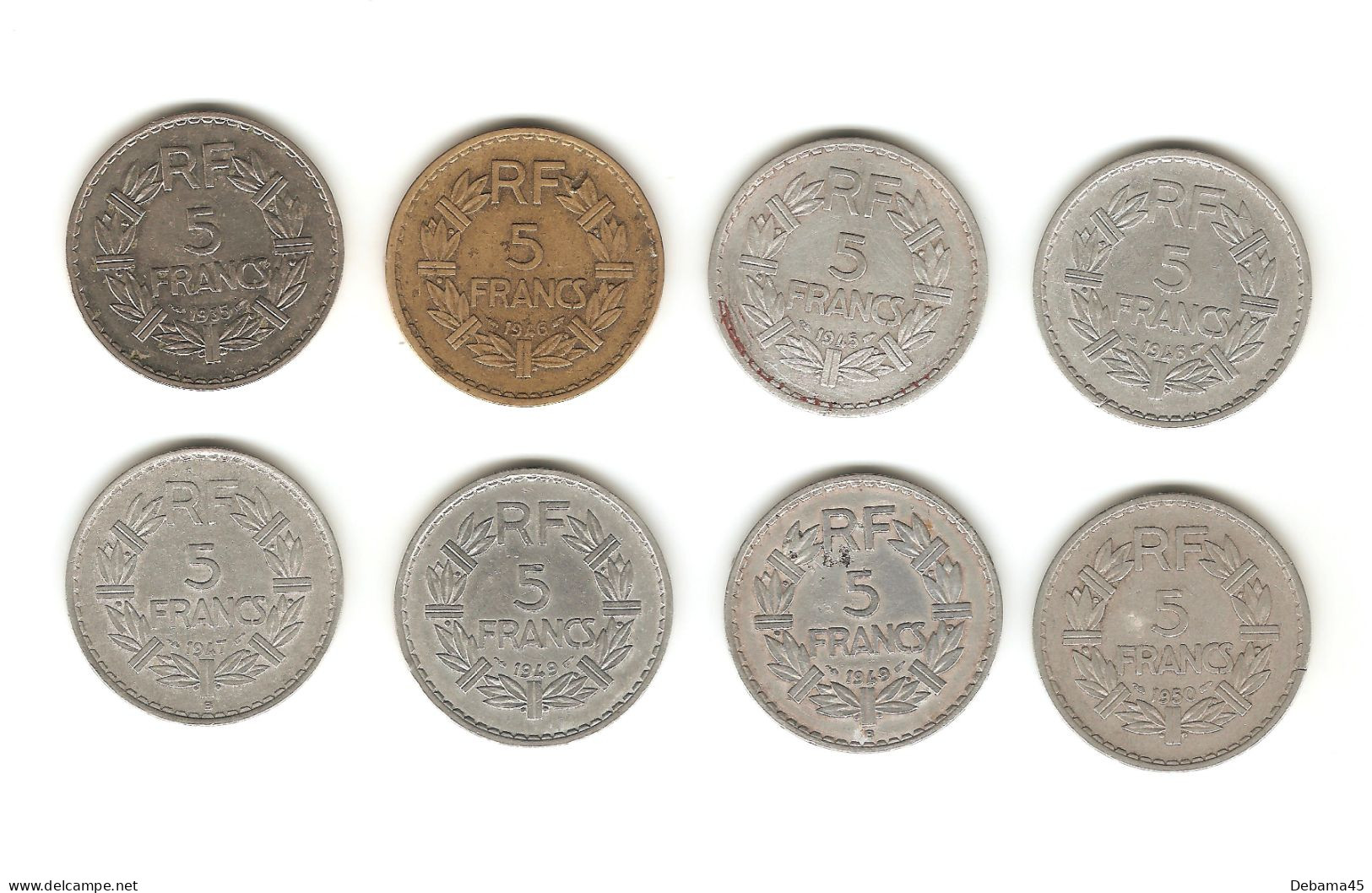 568/ France : 8 X 5 Francs LAVRILLIER : 1935 (nickel) - 1945 - 1946 (alu Et Cup-alu) - 1947 B - 1949 - 1949 B - 1950 - 5 Francs