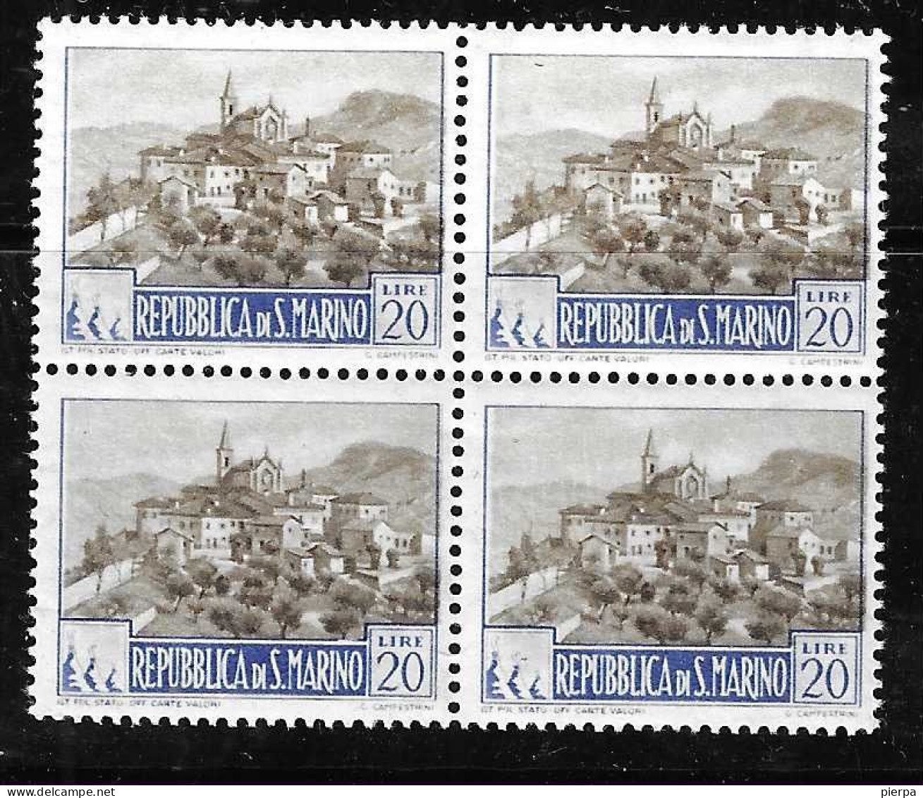 SAN MARINO - 1950 - TURISTICA - LIRE 20 QUARTINA - NUOVA MNH** (YVERT 329A - MICHEL 440 - SS 351) - Neufs