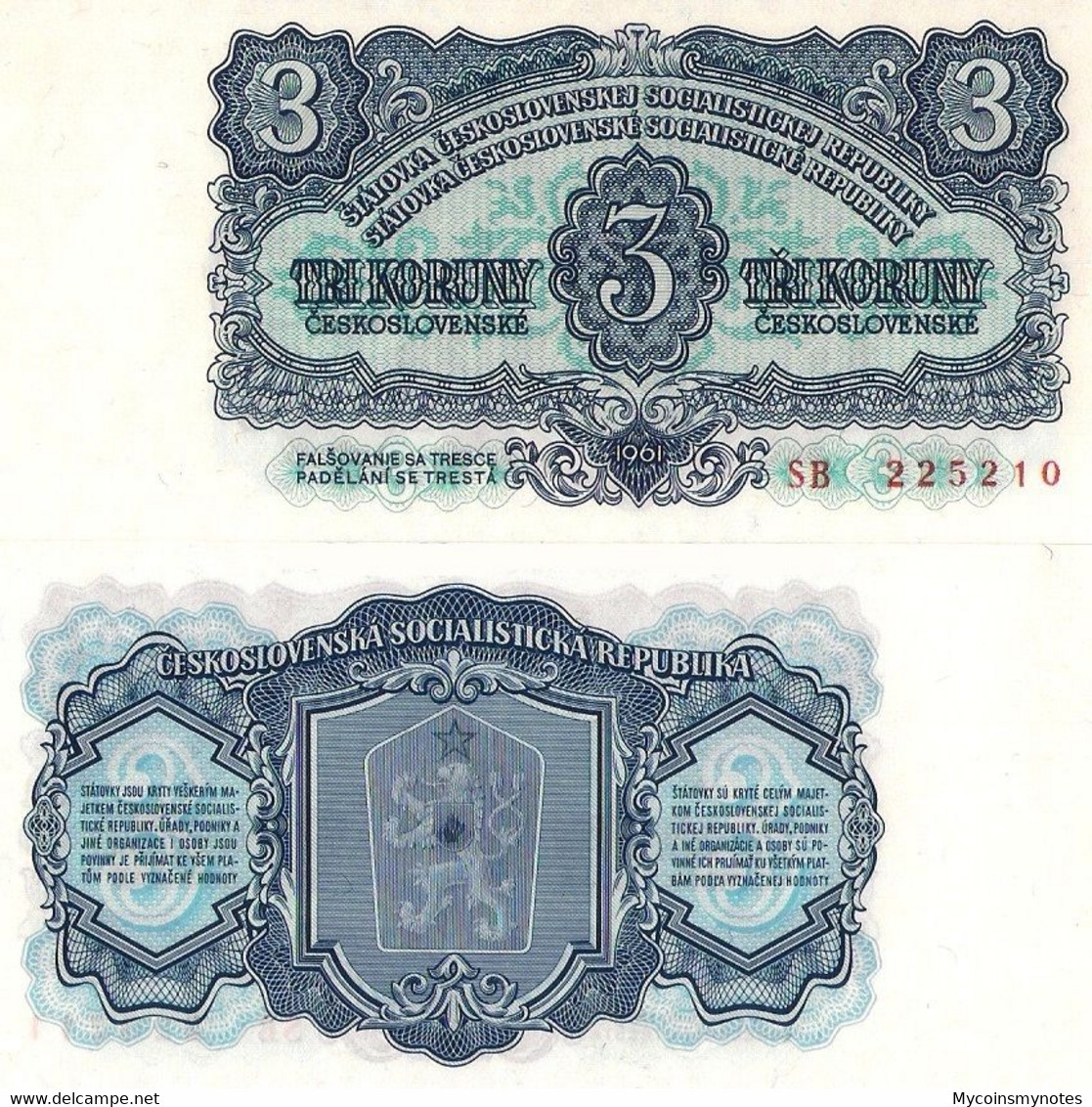 CZECHOSLOVAKIA, 3 Koruny, 1961, P81b, UNC - Czechoslovakia