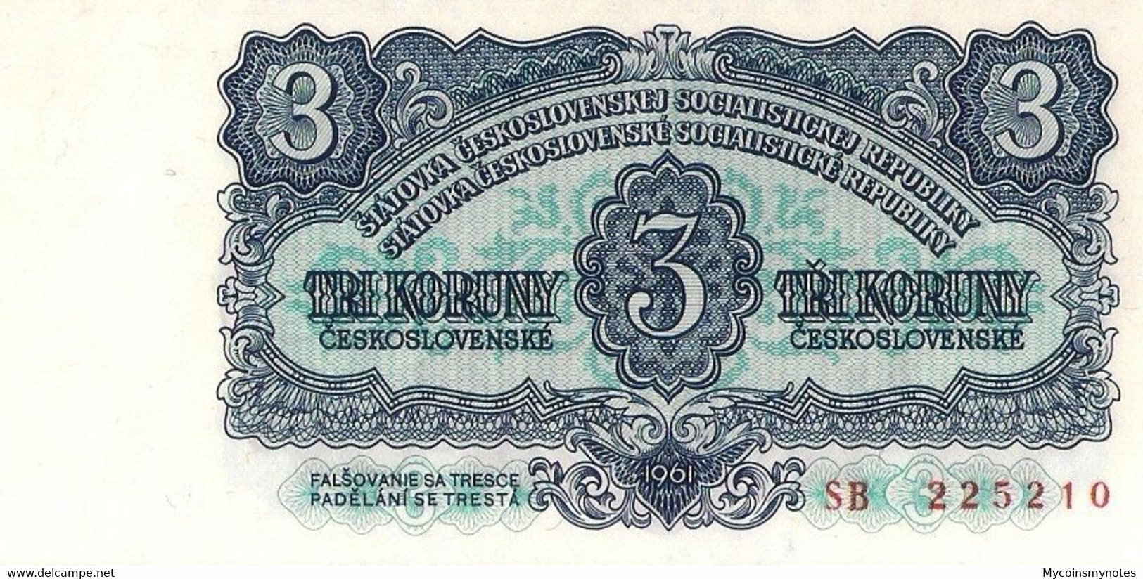 CZECHOSLOVAKIA, 3 Koruny, 1961, P81b, UNC - Tsjechoslowakije