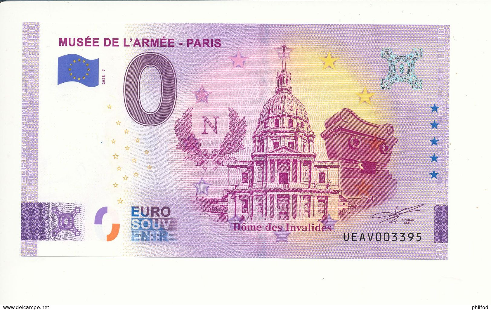 Billet Touristique 0 Euro - MUSEE DE L'ARMEE - PARIS PARIS - UEAV - 2023-7 - N° 3395 - Autres & Non Classés