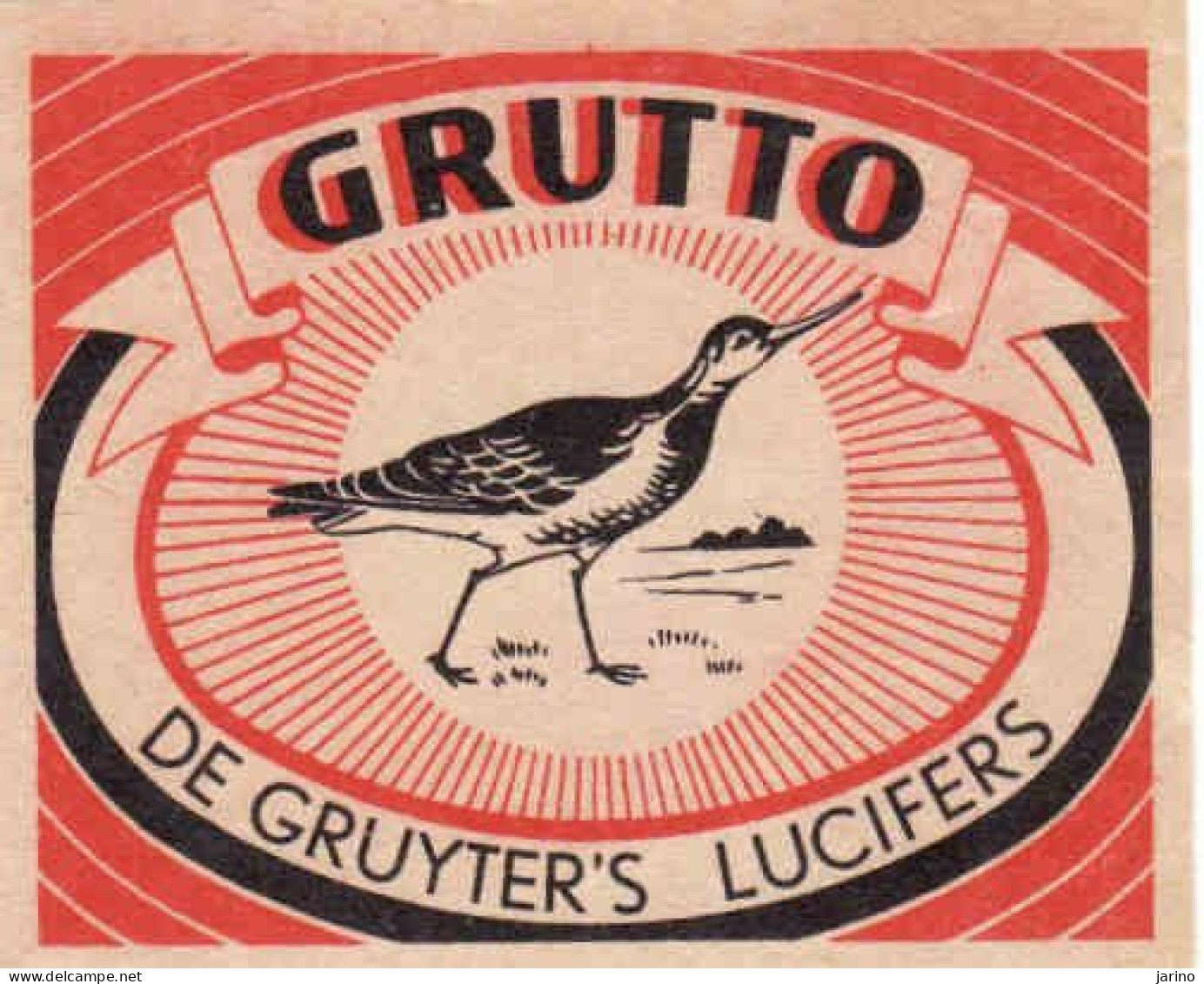 Dutch Matchbox Packet Label, 85 X 70 Mm, GRUTTO - De Gruyter's Lucifers, Bird, Holland, Netherlands - Boites D'allumettes - Etiquettes