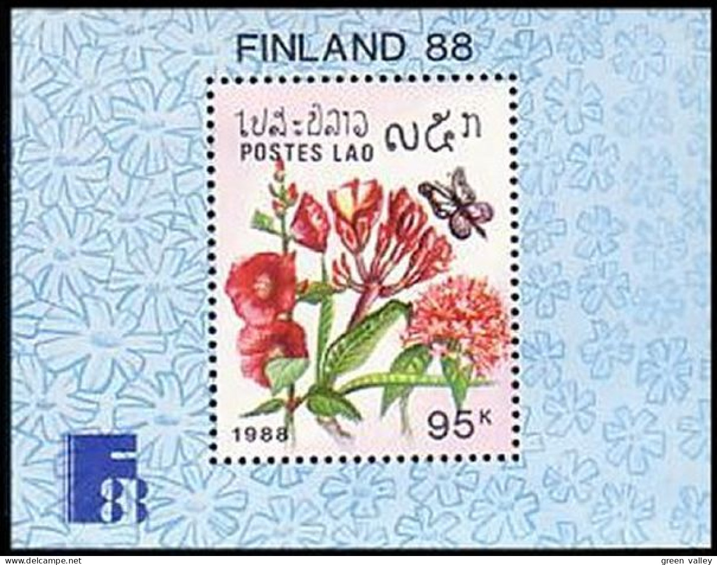 Laos Finland 88 Fleur Flower Blume Papillon Butterfly Schmetterlinge Mariposa MNH ** Neuf SC ( A53 609c) - Esposizioni Filateliche