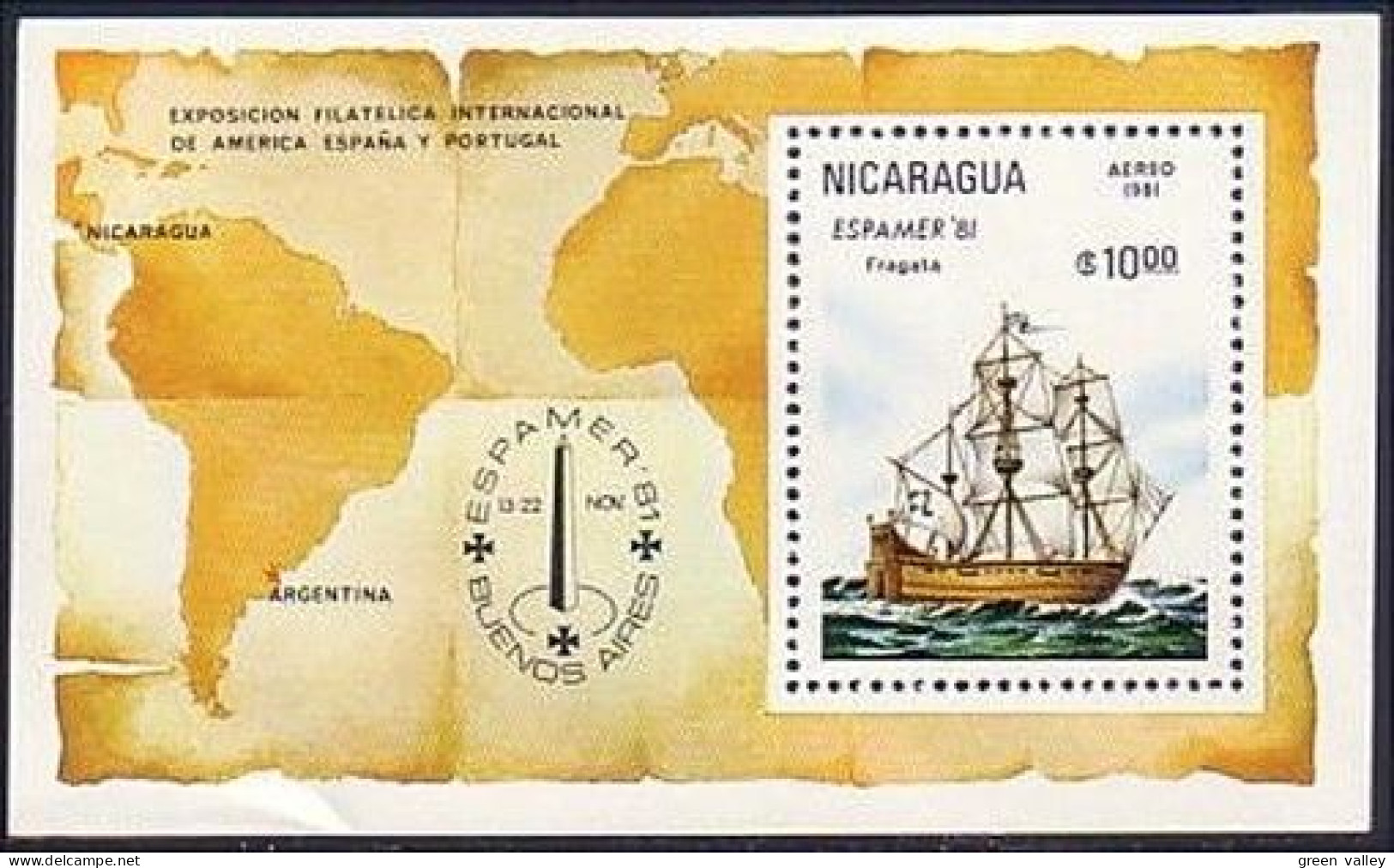 Nicaragua Espamer'81 Buenos Aires Voilier Sailing Ship MNH ** Neuf SC ( A53 544b) - Esposizioni Filateliche