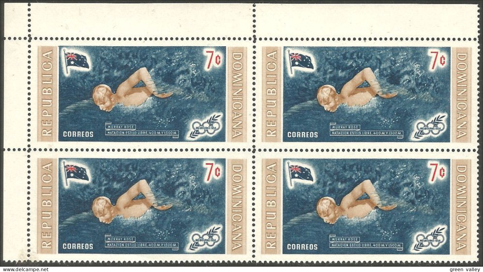 Dominicana Melbourne 1956 Murray Rose Natation Swimming Block/4 MNH ** Neuf SC ( A53 972) - Swimming