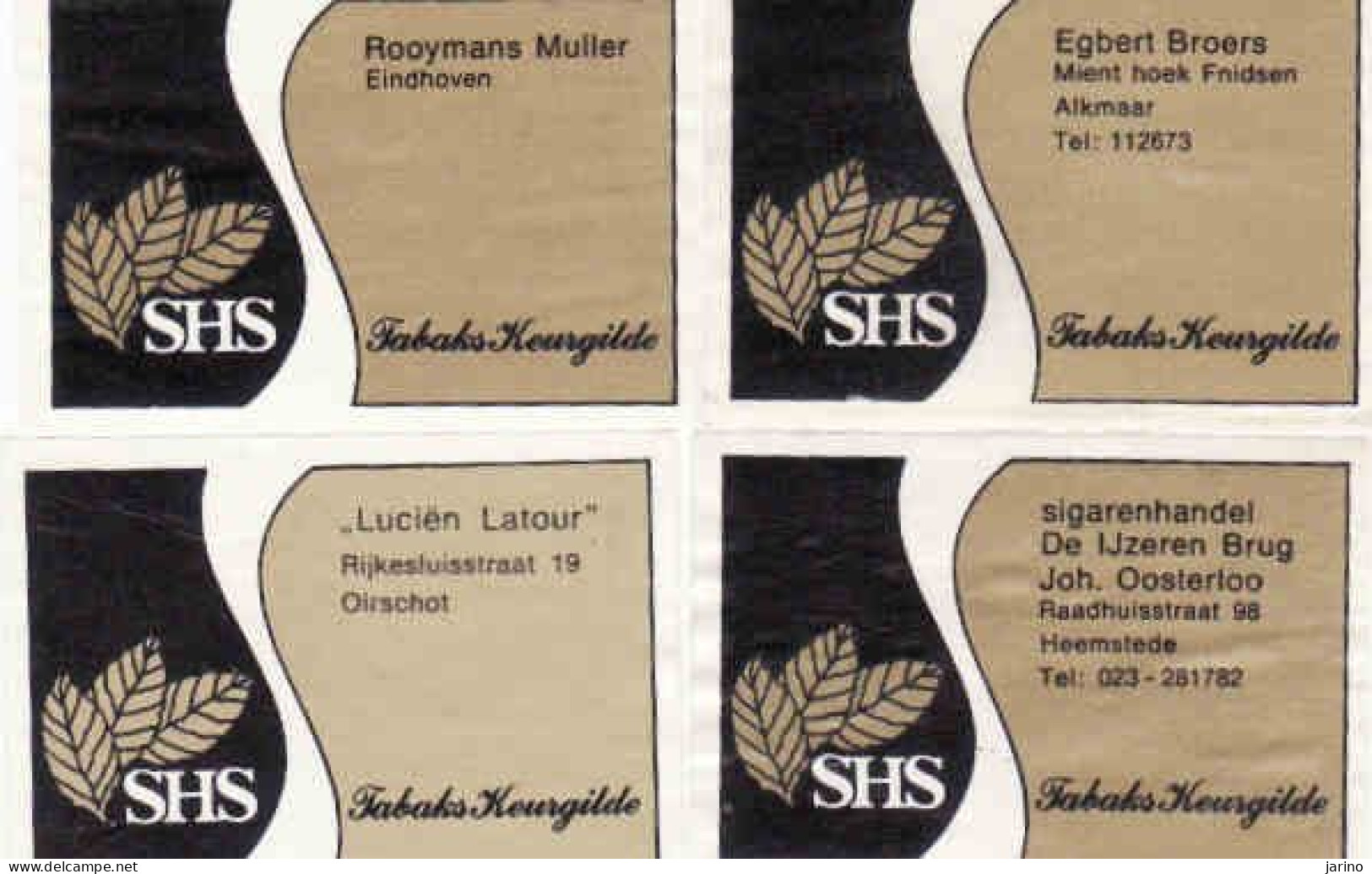 4 Dutch Matchbox Labels, SHS - Tabaks Keursgilde, Heemstede, Alkmaar, Eindhoven, Oirschot, Holland, Netherlands - Boites D'allumettes - Etiquettes