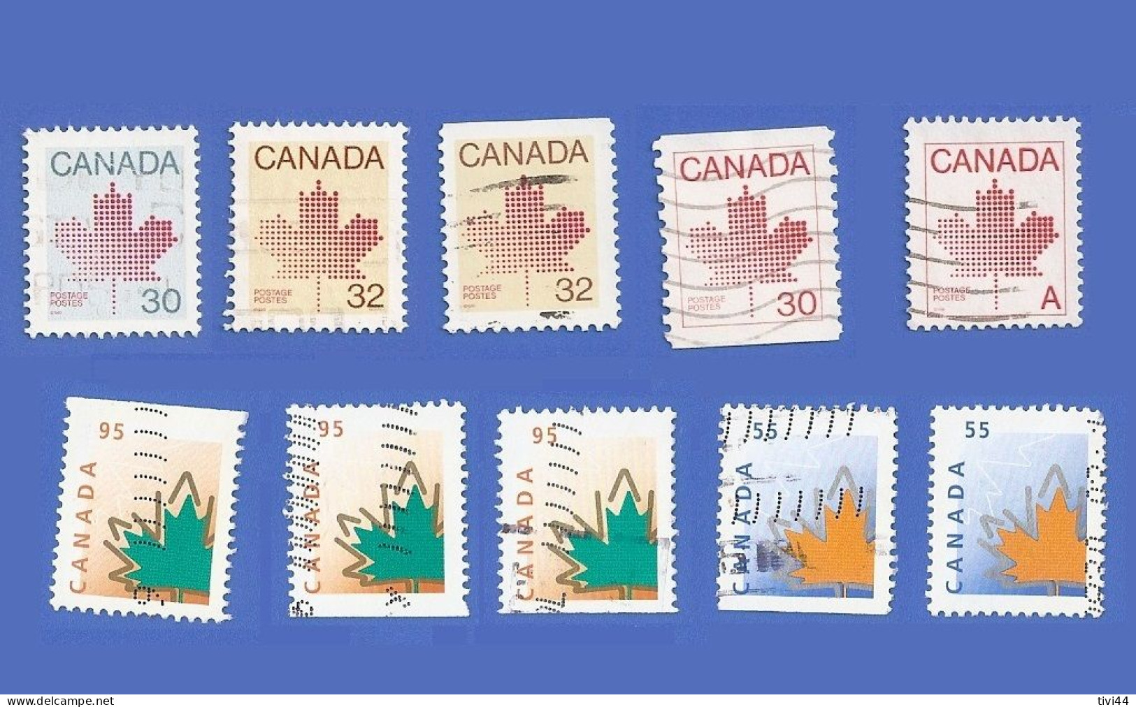 CANADA LOT 10 TIMBRES FEUILLES D'ERABLES OBLITÉRÉS - Usati