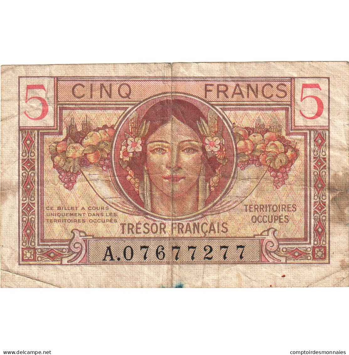 France, 5 Francs, 1947 Trésor Français, 1947, A.07677277, TB, Fayette:VF29.1 - 1947 Trésor Français