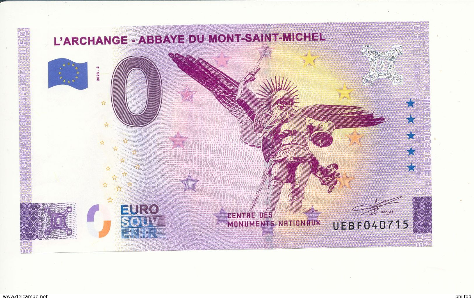 Billet Touristique 0 Euro - 'L'ARCHANGE - ABBAYE DU MONT-SAINT-MICHEL - UEBF - 2023-2 - N° 40715 - Sonstige & Ohne Zuordnung