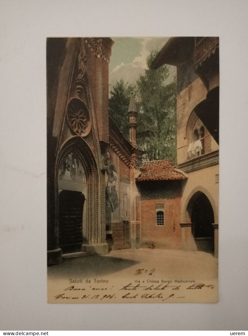 PIEMONTE TORINO 1 VIA E CHIESA BORGO MEDIOEVALE Formato Piccolo Viaggiata Nel 1904 Condizioni Buone - Iglesias