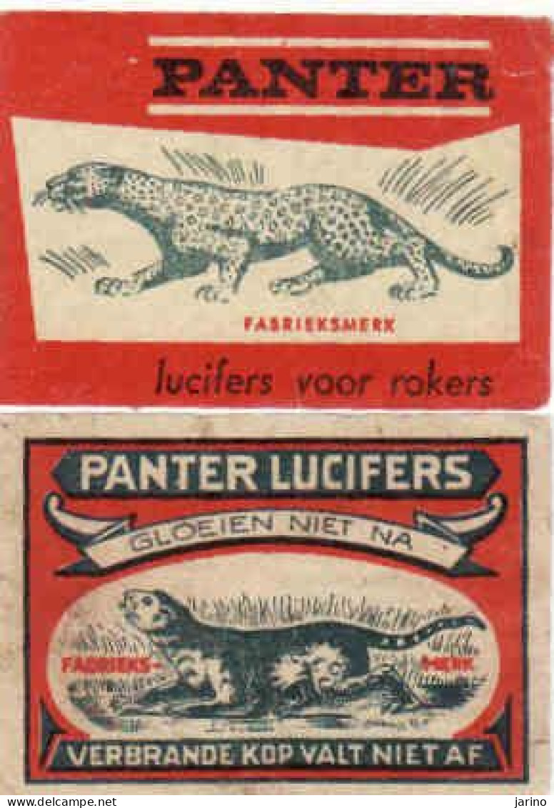 2 Dutch Matchbox Labels, PANTER, Fabrieksmerk, Gloeien Niet Na, Verbrande Kop Valt Niet Af,  Holland, Netherlands - Boites D'allumettes - Etiquettes