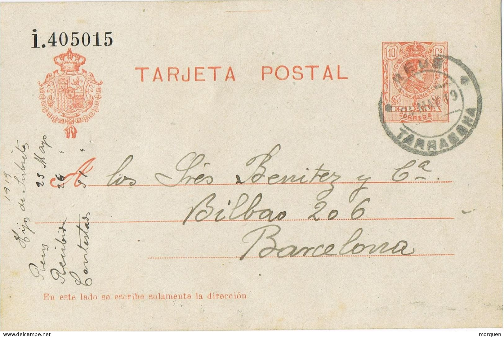 54162. Entero Postal REUS (Tarragona) 1919, Fechador Puente Con Asteriscos - 1850-1931