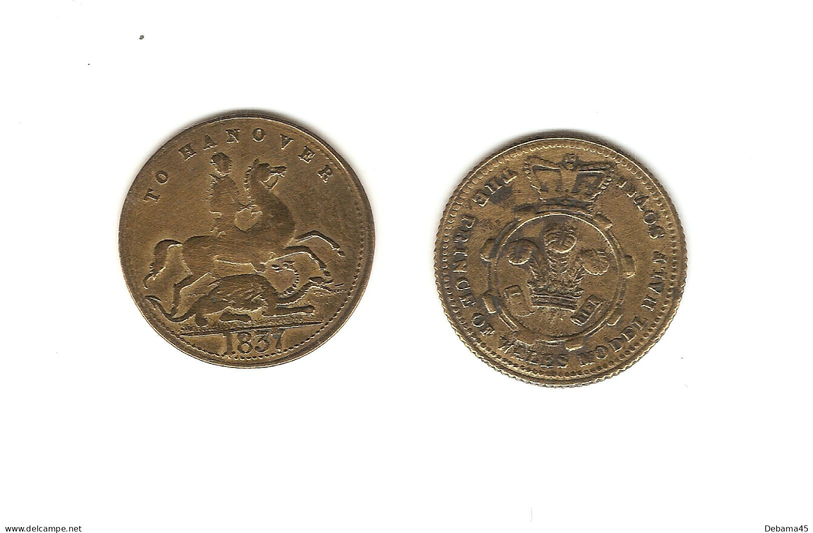 570/ Royaume-Uni : Victoria : 2 Jetons (laiton) : 1837 To Hanover - 1854 The Prince Of Wales Model Half Souv. - Other & Unclassified