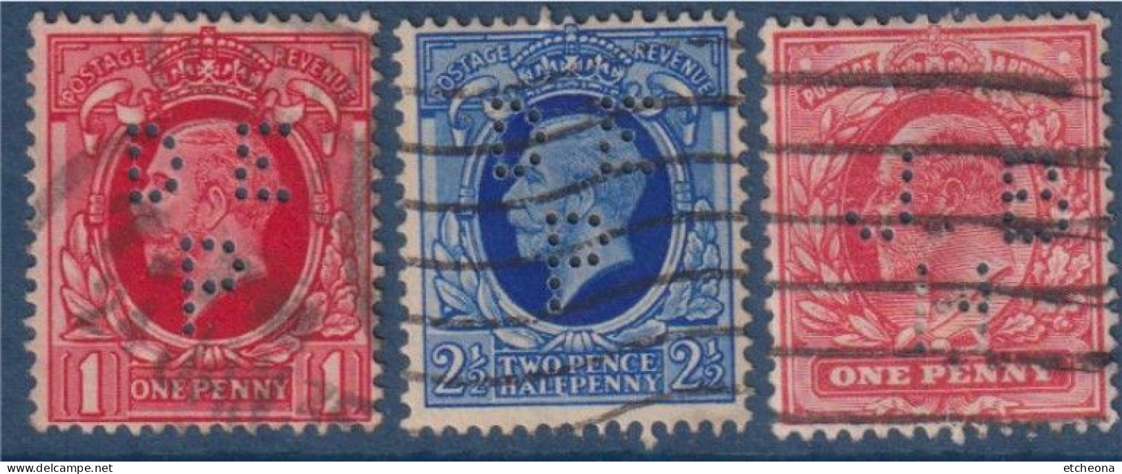 Grande Bretagne: 3 Timbres Différents Perforés Oblitérés D'Angleterre - Perfins