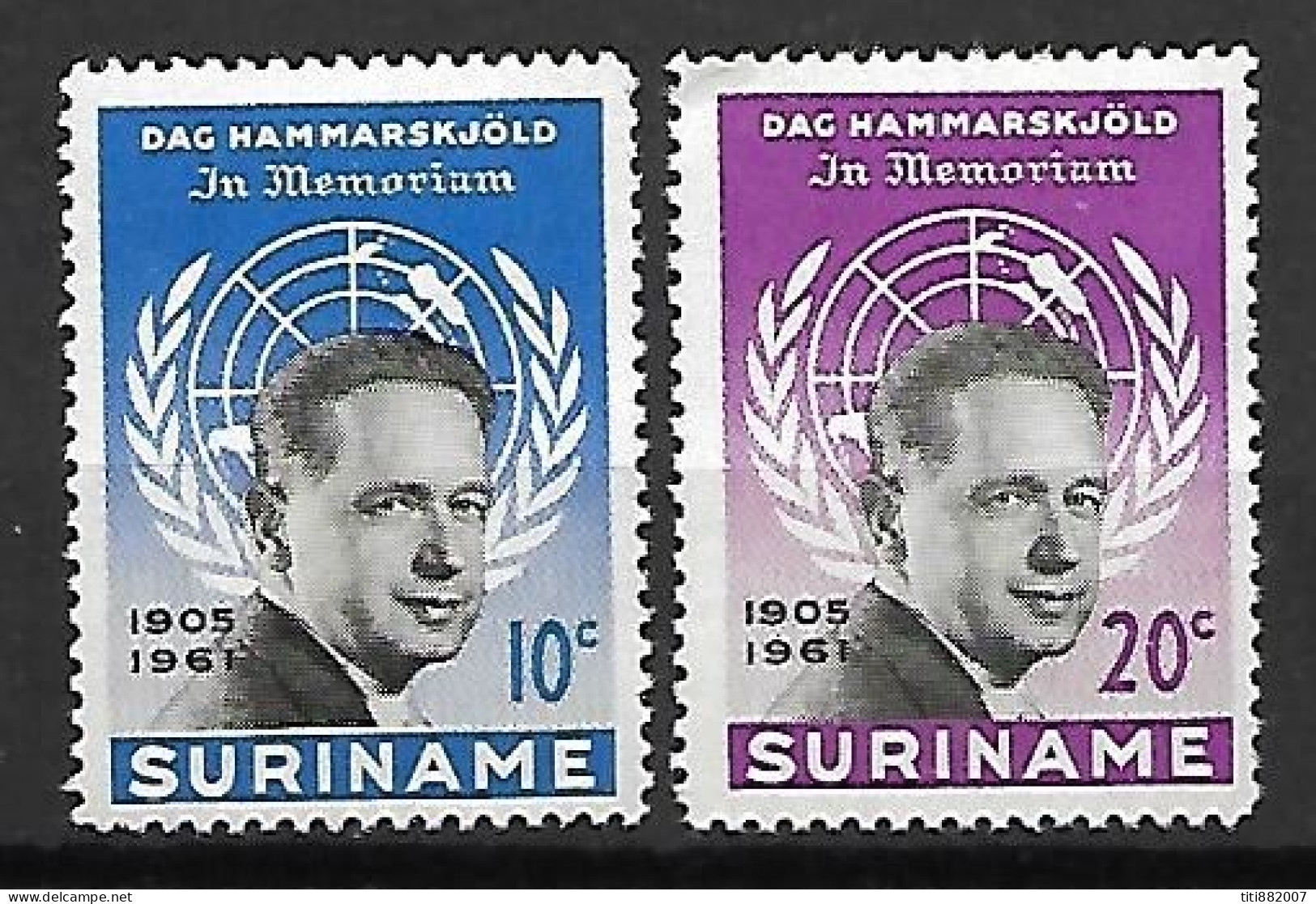 SURINAM   -    1961.    Y&T N° 363 à 364 *.    Dag Hammarskjöld  /   ONU. - Suriname ... - 1975