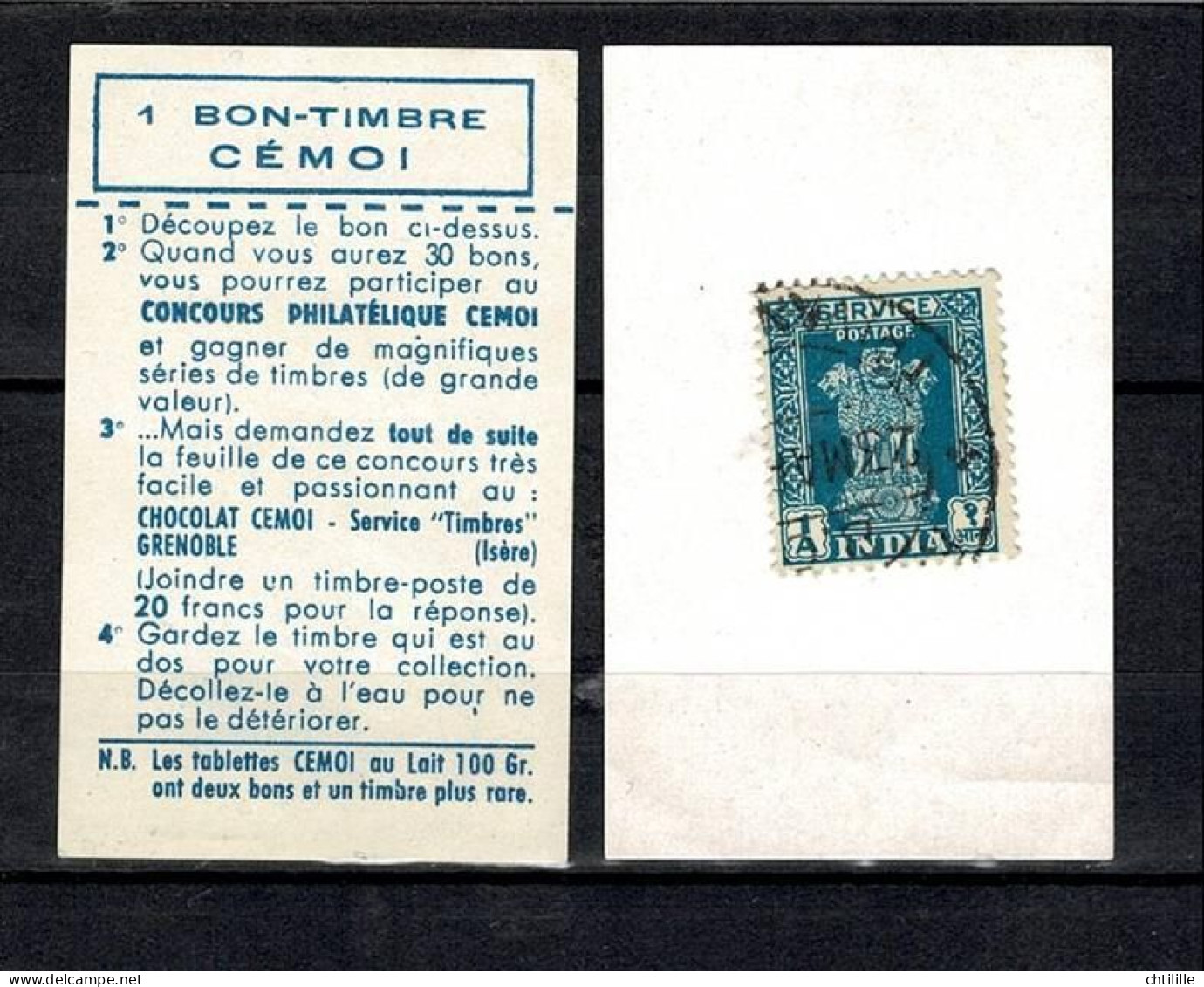 DT35A Bon Timbre CEMOI PUBLICITAIRE INDE - Oblitérés