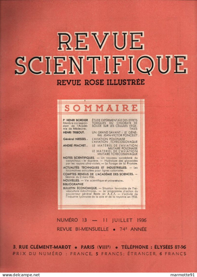 REVUE SCIENTIFIQUE 1936 AVIATION POLONAISE TCHECOSLOVAQUE MATERIEL MILITAIRE AVION - Avión