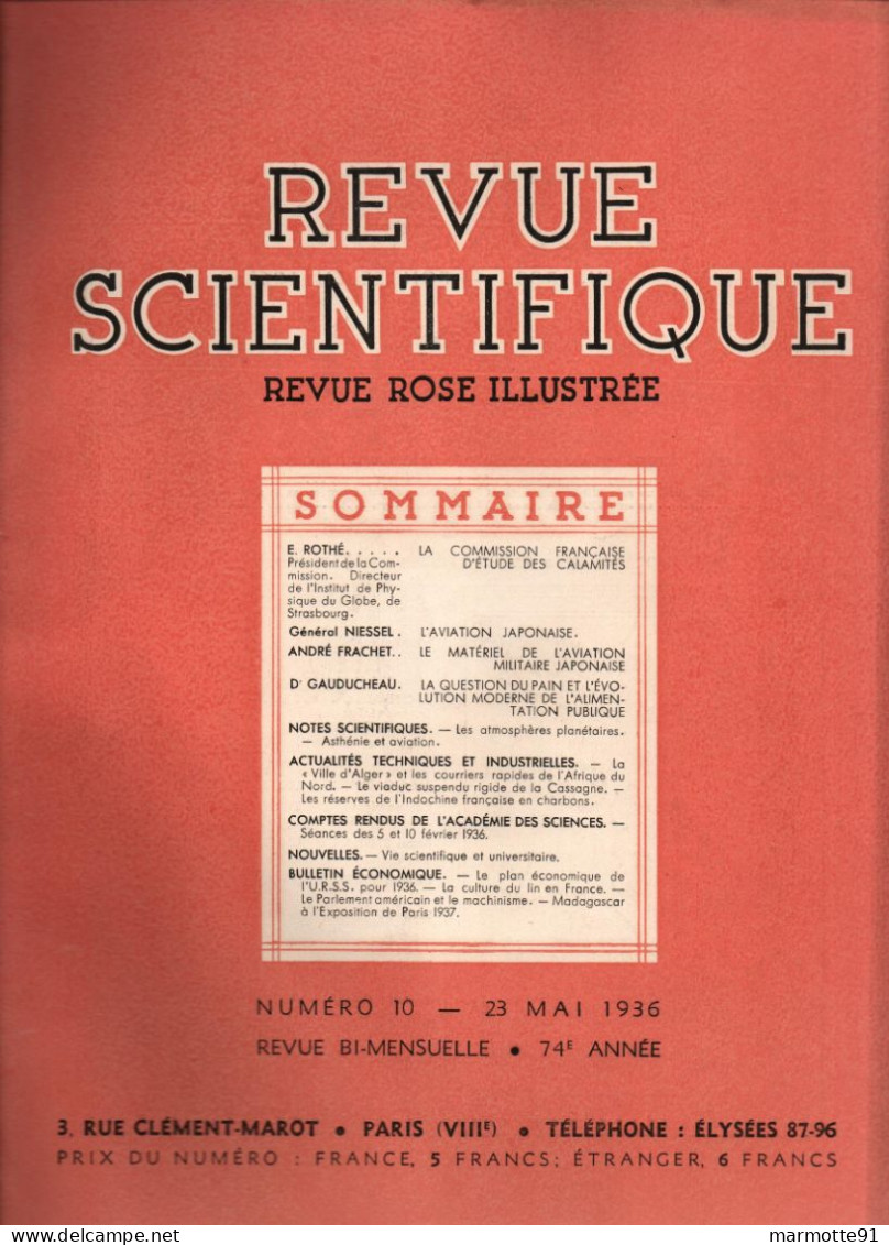 REVUE SCIENTIFIQUE 1936 AVIATION JAPONAISE MATERIEL MILITAIRE AVION JAPON - Aerei