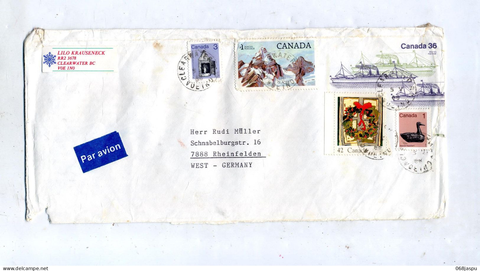 Lettre Entiere 36 Bateau + Divers Cachet Clearwater - 1953-.... Regering Van Elizabeth II