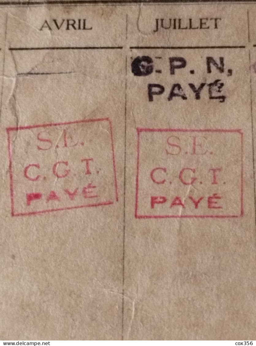 COMPAGNIE GENERALE TRANSATLANTIQUE Carte Groupement Professionnel Des Cadres Du NORD Subalterne A.D.S.G 1942 . 1943 - Other & Unclassified