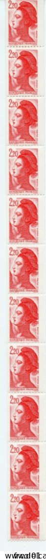 France, Yvert, Roulette N° 85**, 11 Timbres, Neuf, Liberté 2,10f, Rouge, Non Plié, Luxe, MNH - Coil Stamps