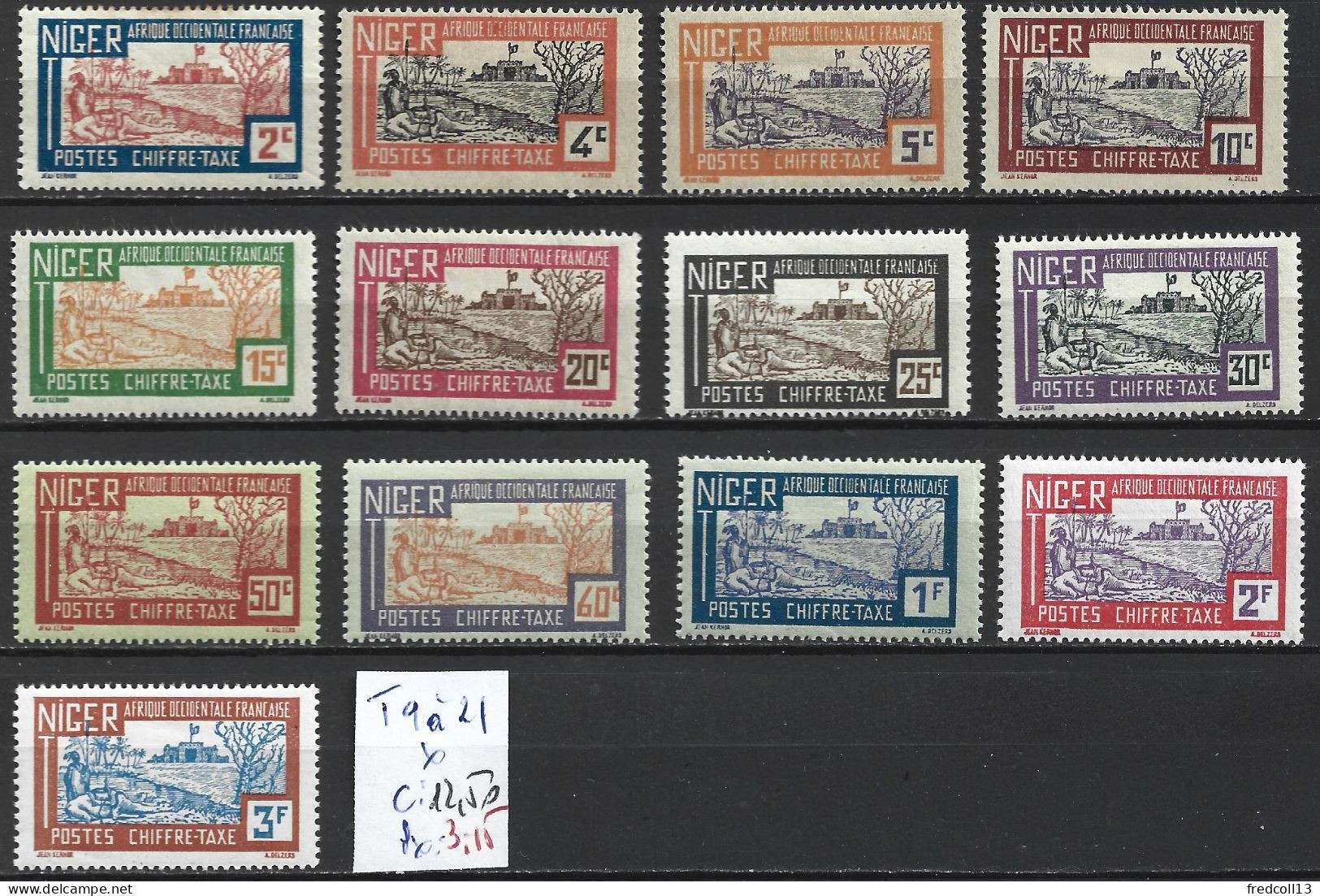 NIGER FRANCAIS TAXE 9 à 21 * Côte 12.50 € - Unused Stamps