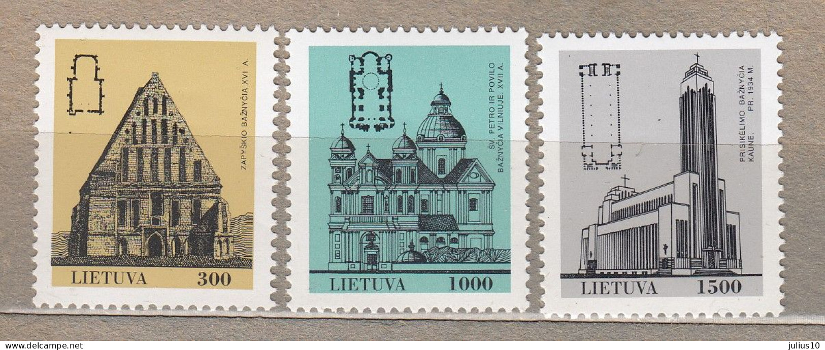 LITHUANIA 1993 Architecture Church MNH(**) Mi 511-513 #LT604 - Iglesias Y Catedrales