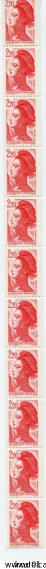 France, Yvert, Roulette N° 87**, 11 Timbres, Neuf, Liberté 2,20f, Rouge, Non Plié, Luxe, MNH - Coil Stamps