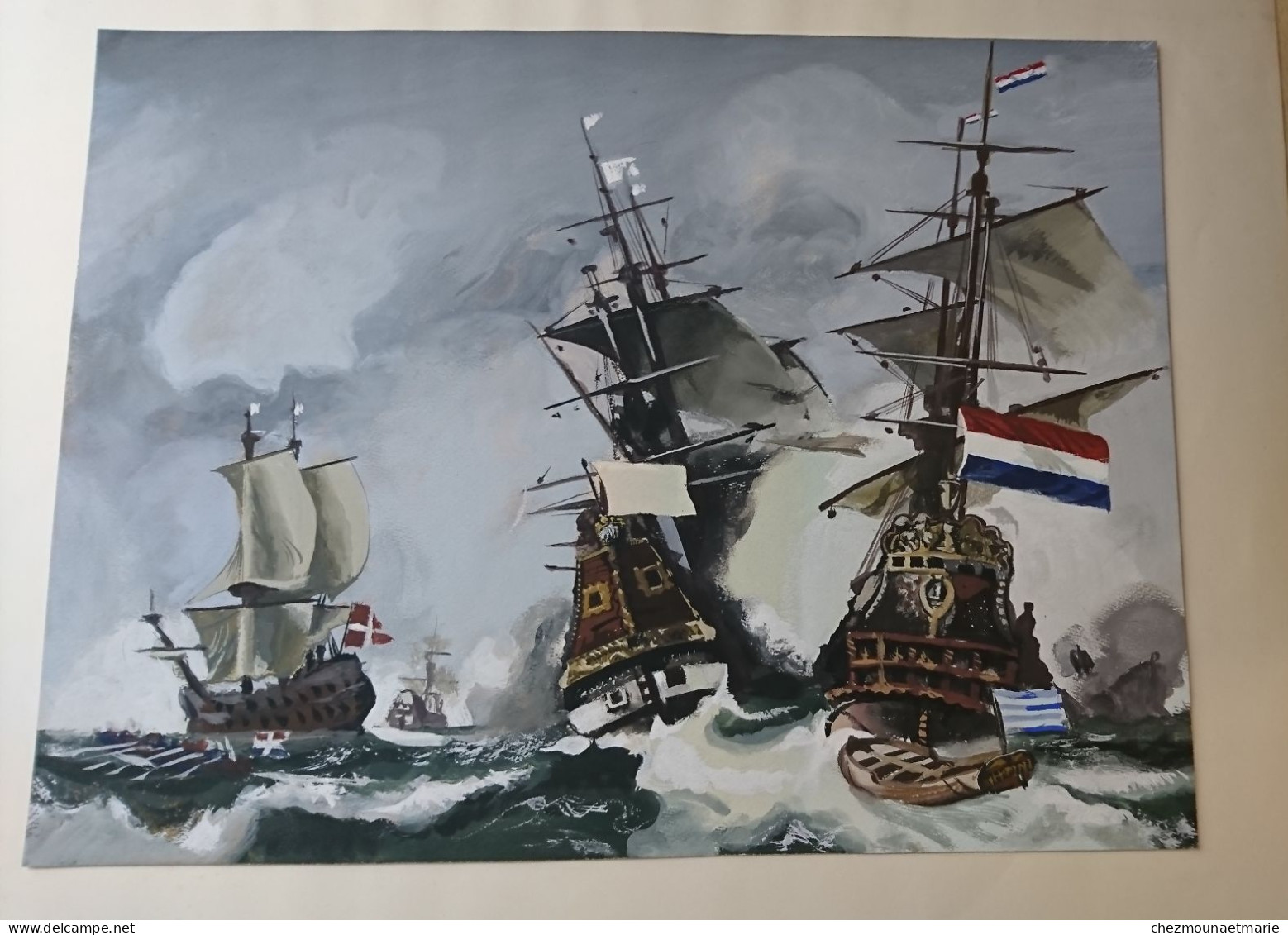 AQUARELLE ET PEINTURE COMBAT DU TEXEL D APRES EUGENE ISABEY Signé H. PIN? - Acquarelli