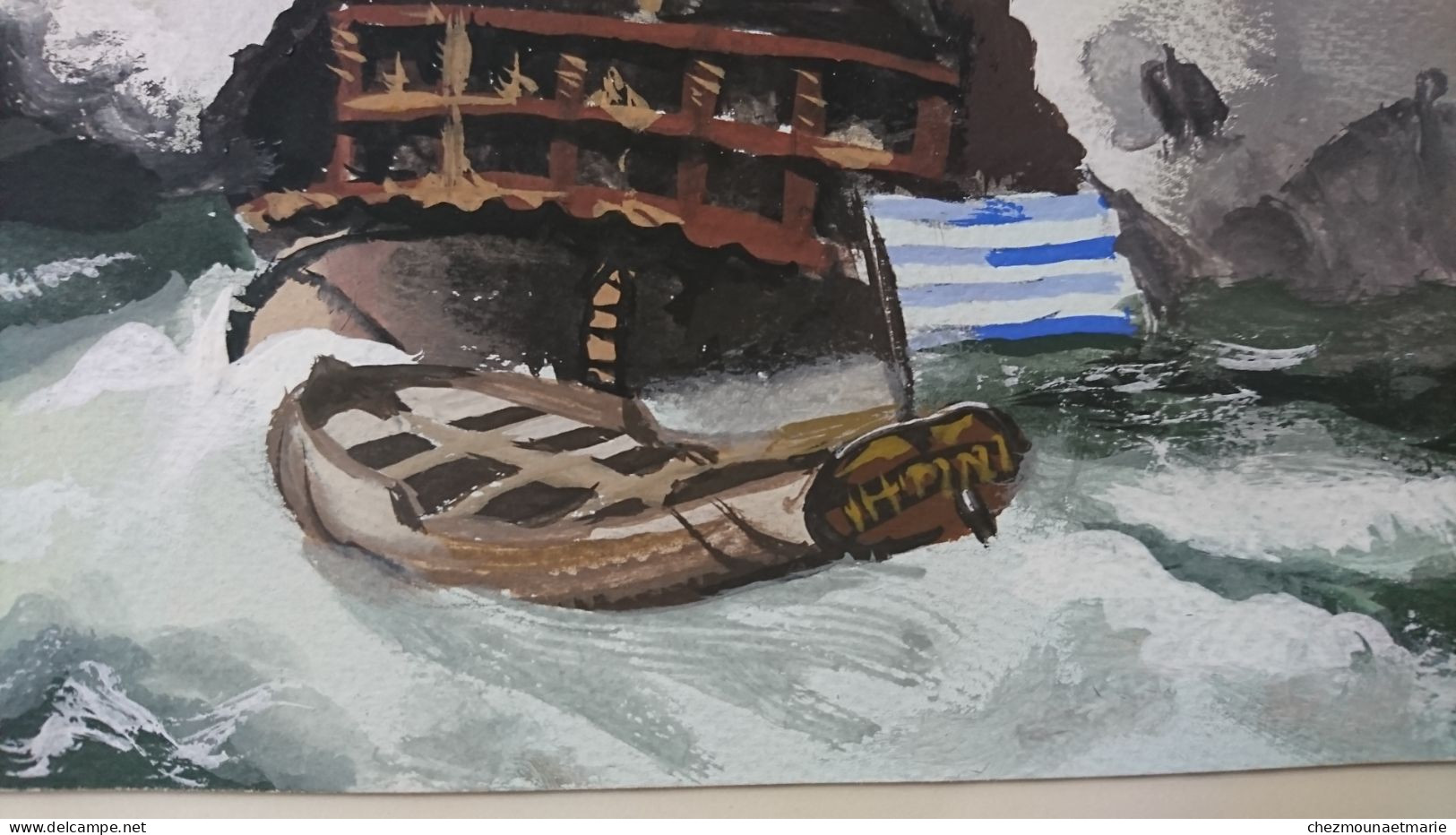 AQUARELLE ET PEINTURE COMBAT DU TEXEL D APRES EUGENE ISABEY Signé H. PIN? - Acuarelas